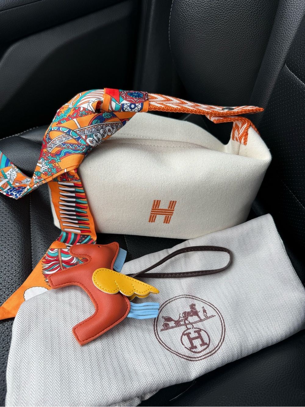 Hermes cosmetic bag beige textile